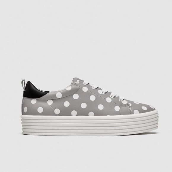 Gray Polka Dot Sneakers Platform Flats - Picture 1 of 2